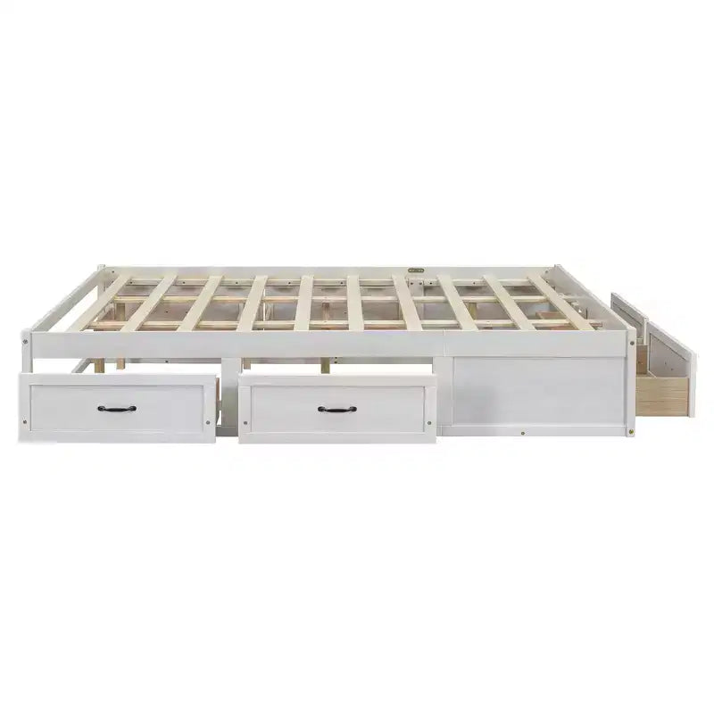 Lit plateforme queen size en bois avec 6 tiroirs de rangement, montage facile