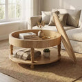JVNOXK Coffee Table with Dual Storage for Living Room, with Storage and Hidden Compartment, Adjustable Leveling Feet, Natrual Wood