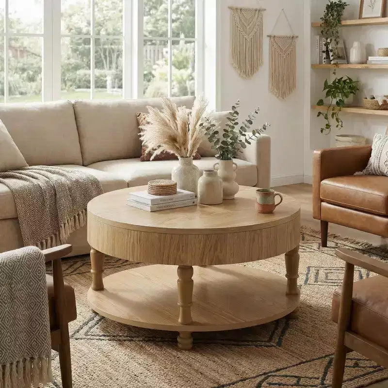 Table basse avec double rangement pour le salon, avec rangement et compartiment caché, pieds de mise à niveau réglables, bois naturel
