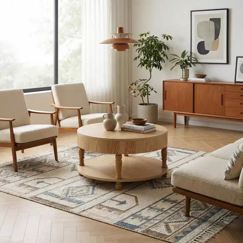 Table basse avec double rangement pour le salon, avec rangement et compartiment caché, pieds de mise à niveau réglables, bois naturel