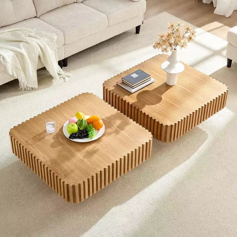 Table basse avec double rangement pour le salon, avec rangement et compartiment caché, pieds de mise à niveau réglables, bois naturel