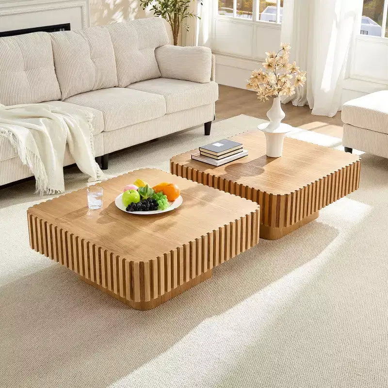 Table basse avec double rangement pour le salon, avec rangement et compartiment caché, pieds de mise à niveau réglables, bois naturel